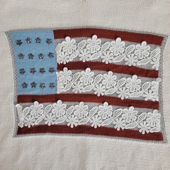 Pol Sweater Hoodie American Flag Boho Oversized NEW Sz L Patriotic Art To Wear - Picture 5 of 12